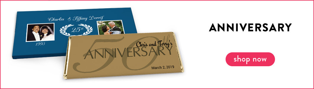 personalized anniversary candy bar wrappers and boxes