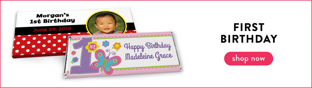 personalized first birthday candy bar wrappers and boxes
