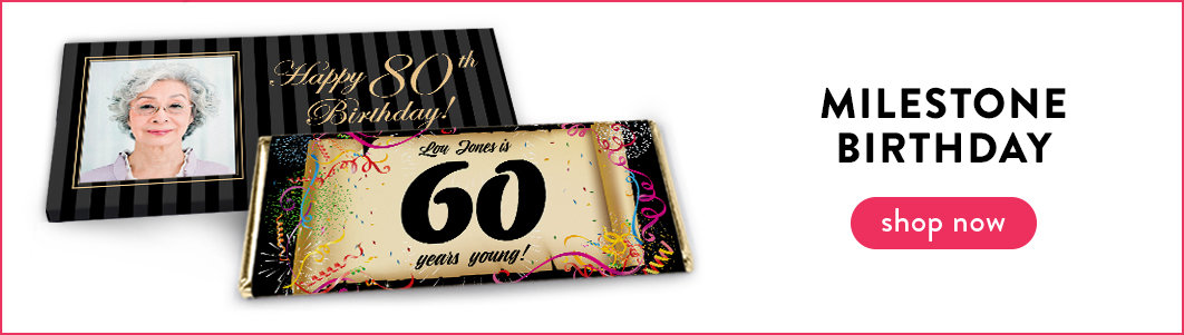 personalized milestone birthday candy bar wrappers and boxes