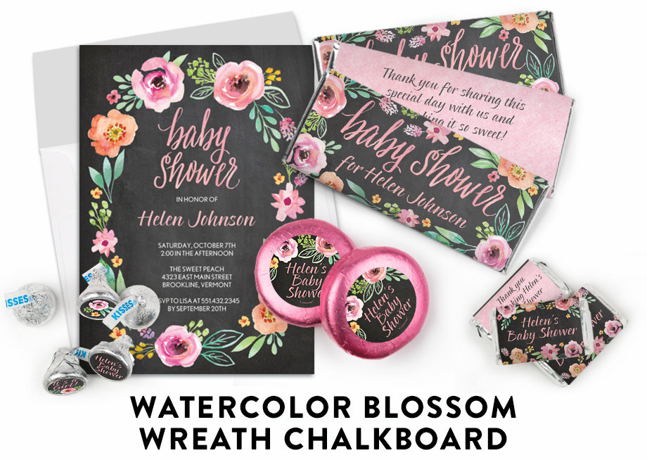 Watercolor Blossom Wreath Chalkboard