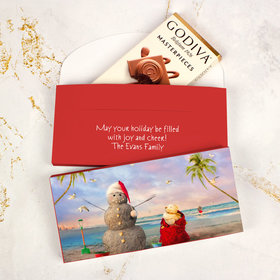 Deluxe Personalized Christmas Tropical Snowman Godiva Chocolate Bar in Gift Box