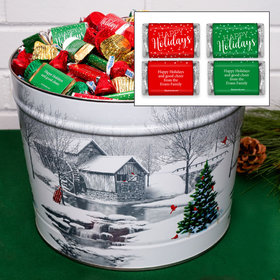 Personalized Snow Covered Mill 14 lb Happy Holidays Hershey's Mix Tin