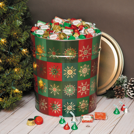 Personalized Hershey's Merry Christmas Mix Glistening Gold Tin - 20 lb