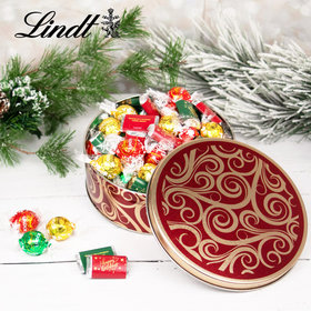 Golden Swirls Happy Holidays 1.8lb Tin Hershey's Miniatures & Lindt Truffles
