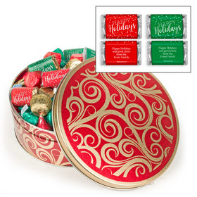 Personalized Golden Swirls 2 lb Happy Holidays Hershey's Mix Tin