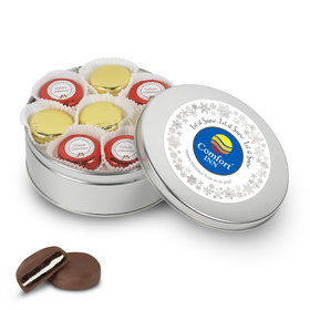 Personalized Add Your Logo' Silver Holiday Tin with 16 Chocolate Covered Oreo Cookies