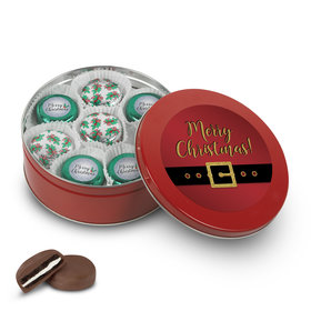 Merry Christmas Red Santa Tin with 16 Chocolate Covered Oreo Cookies