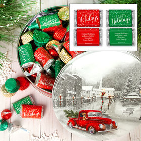 Personalized Snowy Drive 2 lb Happy Holidays Hershey's Mix Tin