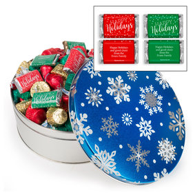Personalized Blue Flurries 3lb Happy Holidays Hershey's Mix Tin