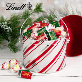 Candy Stripes Happy Holidays 2.9lb Tin Hershey's Miniatures & Peppermint Lindt Truffles