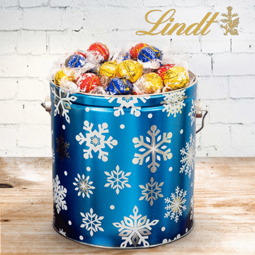 Christmas Flurries 3.55lb Tin with Lindor Truffles by Lindt (Approx 130pcs)
