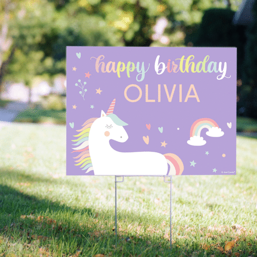 Personalized Kids Birthday Purple Unicorn Yard Sign