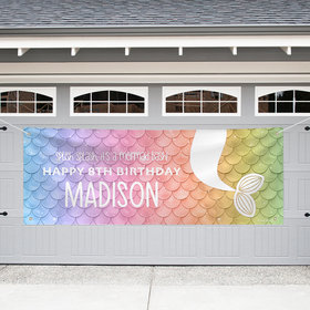 Personalized Mermaid Birthday Rainbow Mermaid - Garage Banner