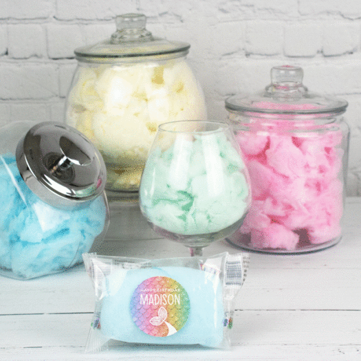 Personalized Mermaid Birthday Cotton Candy (Pack of 10) Favor - Rainbow Mermaid Tails