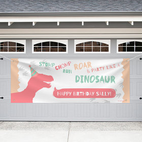 Personalized Dinosaur Birthday Pink Dinosaur - Garage Banner