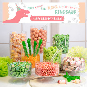 Personalized Dinosaur Birthday Deluxe Candy Buffet - Pink Dinosaur