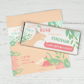 Personalized Dinosaur Birthday Standard Chocolate Bar Wrappers Only - Pink Dinosaur