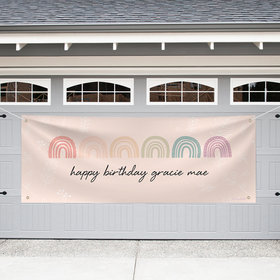 Personalized Rainbow Birthday Watercolor Rainbows - Garage Banner