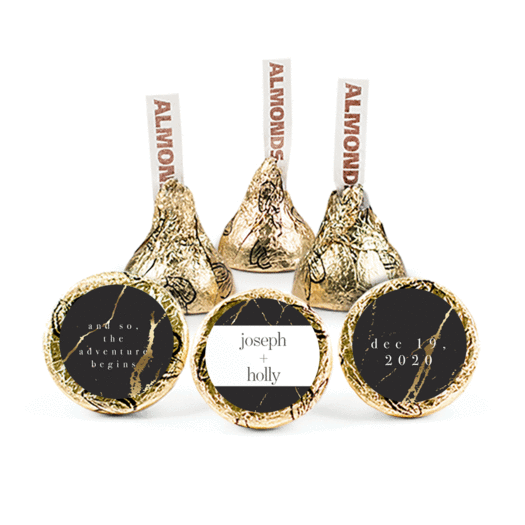 Personalized Wedding Black & Gold Marble Hershey's Kisses - pack of 50