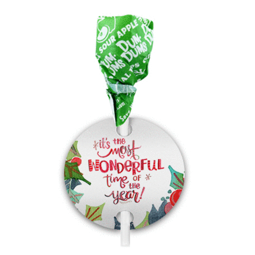 Personalized Christmas Wonderful Time Dum Dums with Gift Tag (75 pops)