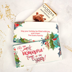 Deluxe Personalized Christmas Wonderful Time Godiva Chocolate Bar in Gift Box