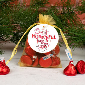 Personalized Christmas Wonderful Time Hershey's Kisses in Organza Bags with Gift Tag