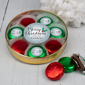 Personalized Merry Christmas Gold Large Plastic Tin with 8 Chocolate Covered Oreo Cookies