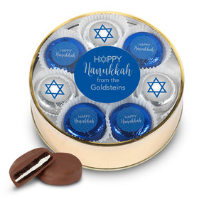 Personalized Happy Hanukkah Silver Extra-Large Plastic Tin with 16 Chocolate Covered Oreo Cookies
