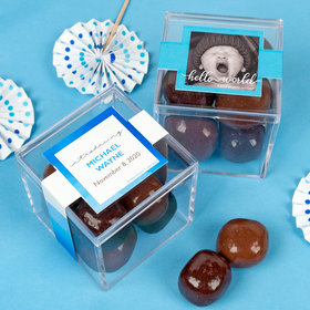 Personalized Boy Birth Announcement JUST CANDY® favor cube with Premium Milk & Dark Chocolate Sea Salt Caramels