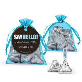 Personalized Boy Birth Announcement Favor Assembled Organza Bag with Hershey's Kisses