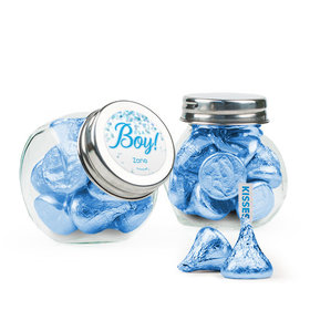 Personalized Boy Birth Announcement Favor Assembled Mini Side Jar with Hershey's Kisses