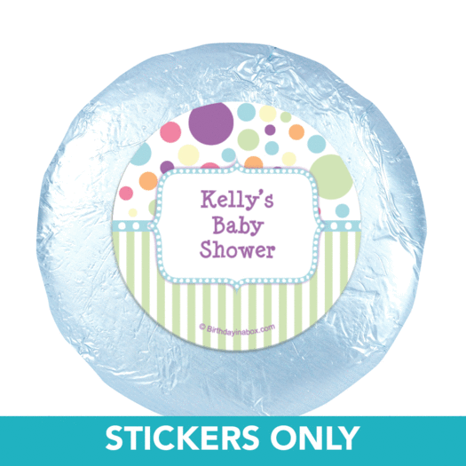 Baby Shower Blue Stripe Personalized 1.25" Stickers (48 Stickers)