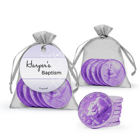 Personalized Baptism Favor Assembled Organza Bag, Gift tag with Milk Chocolate Coins