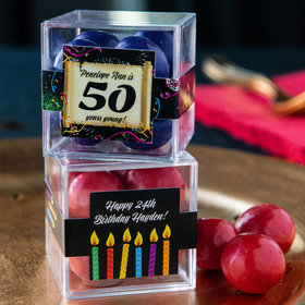Personalized Milestone 50th Birthday JUST CANDY® favor cube with Premium Malted Milk Balls
