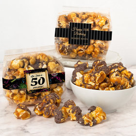 Personalized Milestone 50th Birthday Chocolate Caramel Sea Salt Gourmet Popcorn 3.5 oz Bags
