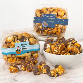 Personalized Kids Birthday Chocolate Caramel Sea Salt Gourmet Popcorn 3.5 oz Bags