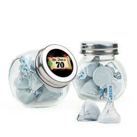 Personalized Milestones 70th Birthday Favor Assembled Mini Side Jar with Hershey's Kisses