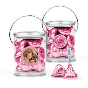 Personalized Girl Birth Announcement Favor Assembled Paint Can with Hershey's Kisses