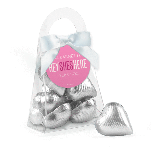 Personalized Girl Birth Announcement Favor Assembled Purse with Milk Chocolate Hearts