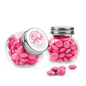 Personalized Girl Birth Announcement Favor Assembled Mini Side Jar with Just Candy Milk Chocolate Minis