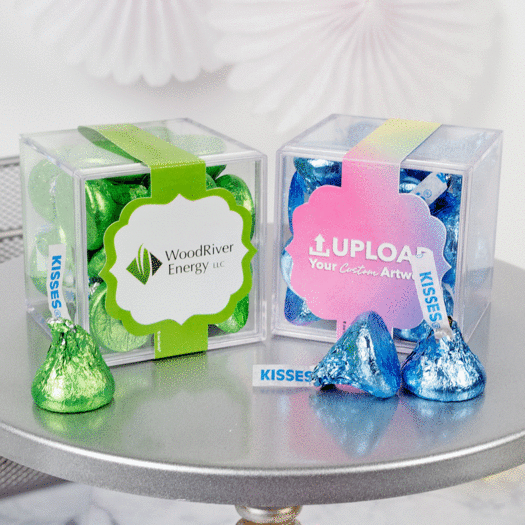 Personalized Business Add Your Logo JUST CANDY® favor cube with Hershey's Kisses