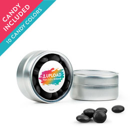 Personalized Business Add Your Logo Favor Assembled Mini Round Tin with Just Candy Milk Chocolate Minis