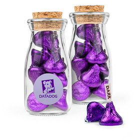 Personalized Business Add Your Logo Favor Assembled Glass Bottle with Cork Top with Hershey's Kisses