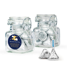 Personalized Baby Shower Favor Assembled Swing Top Square Jar with Hershey's Kisses