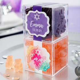 Personalized Bat Mitzvah JUST CANDY® favor cube with Gummy Bears