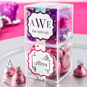 Personalized Bat Mitzvah JUST CANDY® favor cube with Hershey's Kisses