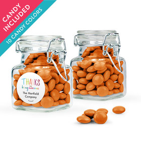 Personalized Thank You Favor Assembled Swing Top Square Jar with Just Candy Milk Chocolate Minis