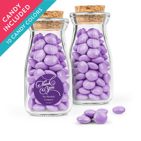 Personalized Thank You Favor Assembled Glass Bottle with Cork Top with Just Candy Milk Chocolate Minis