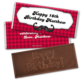 Personalized Birthday Mustache Madness Embossed Happy Birthday Chocolate Bar