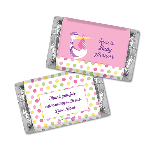 Personalized Baby Shower Pink Stork Hershey's Miniatures